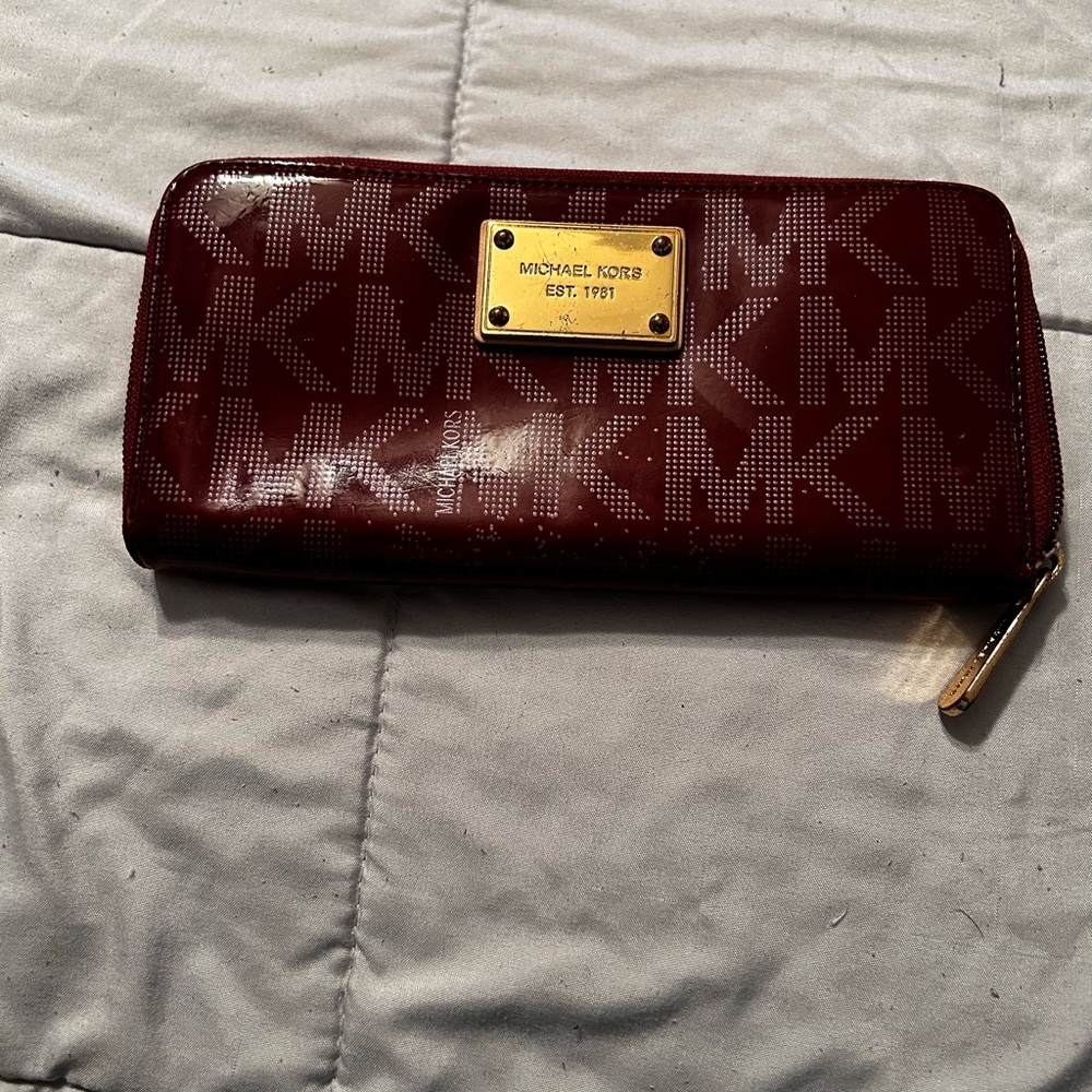 Michael Kors Maroon Wallet with Gold Plate